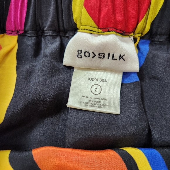 GO SILK MULTICOLORED MAGIC CIRCLE FAUX WRAP PULL UP 100% SILK SKIRT SIZE 2 - Picture 3 of 5